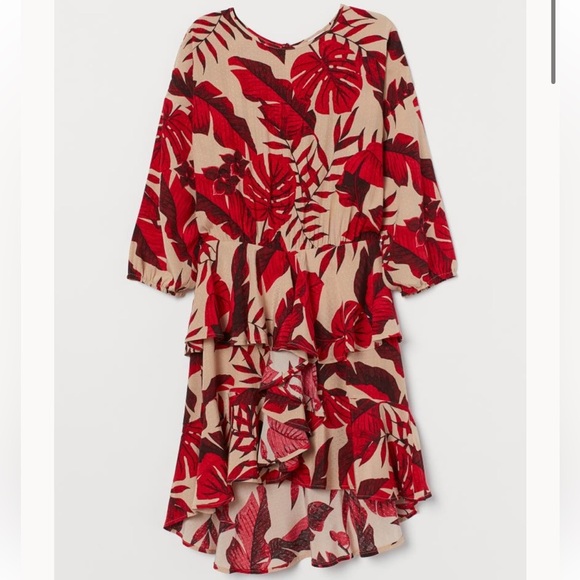 NWOT Johanna Ortiz x H&M Flounced Dress leaf print size xs - Picture 1 of 5